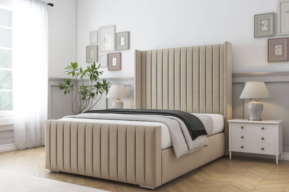 image 1 of Sloomy Marlborough Almond Coniston Bed Frame With Mattress With 50"  Upholstered Wingback Headboard 3' Single