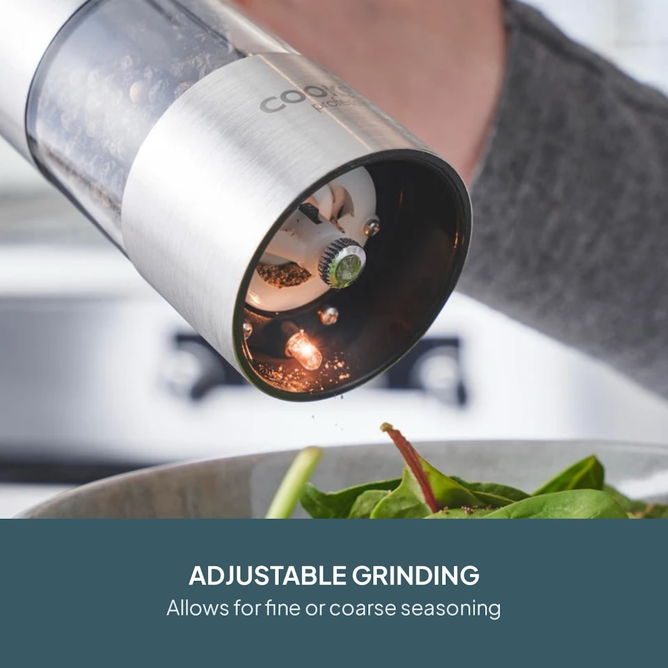 image 1 of Cooks Professional Electric Salt & Pepper Mill - Stainless Steel Automatic Grinder | Silver | Silver | 2