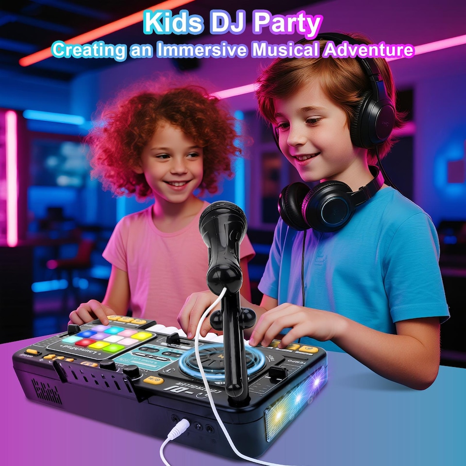 image 1 of Kids DJ Music Mixer Table Set – Interactive Musical Toy with Microphone, Disco Lights & 100+ Sounds