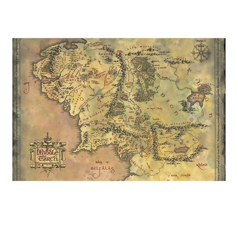 The Lord Of The Rings Middle Earth Poster - Brown/Red - One Size