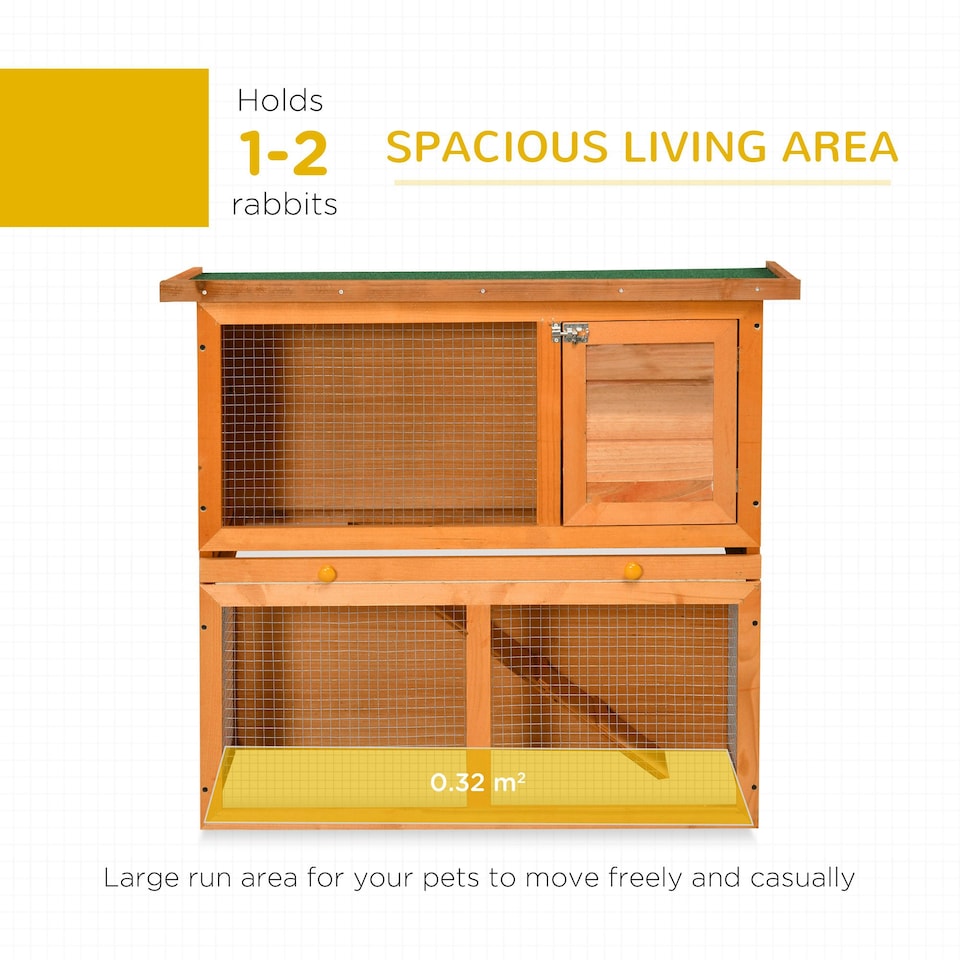 image 1 of Pawhut 90cm 2 Tiers Rabbit Hutch Wooden Pet Cage Run Vintage Bunny House