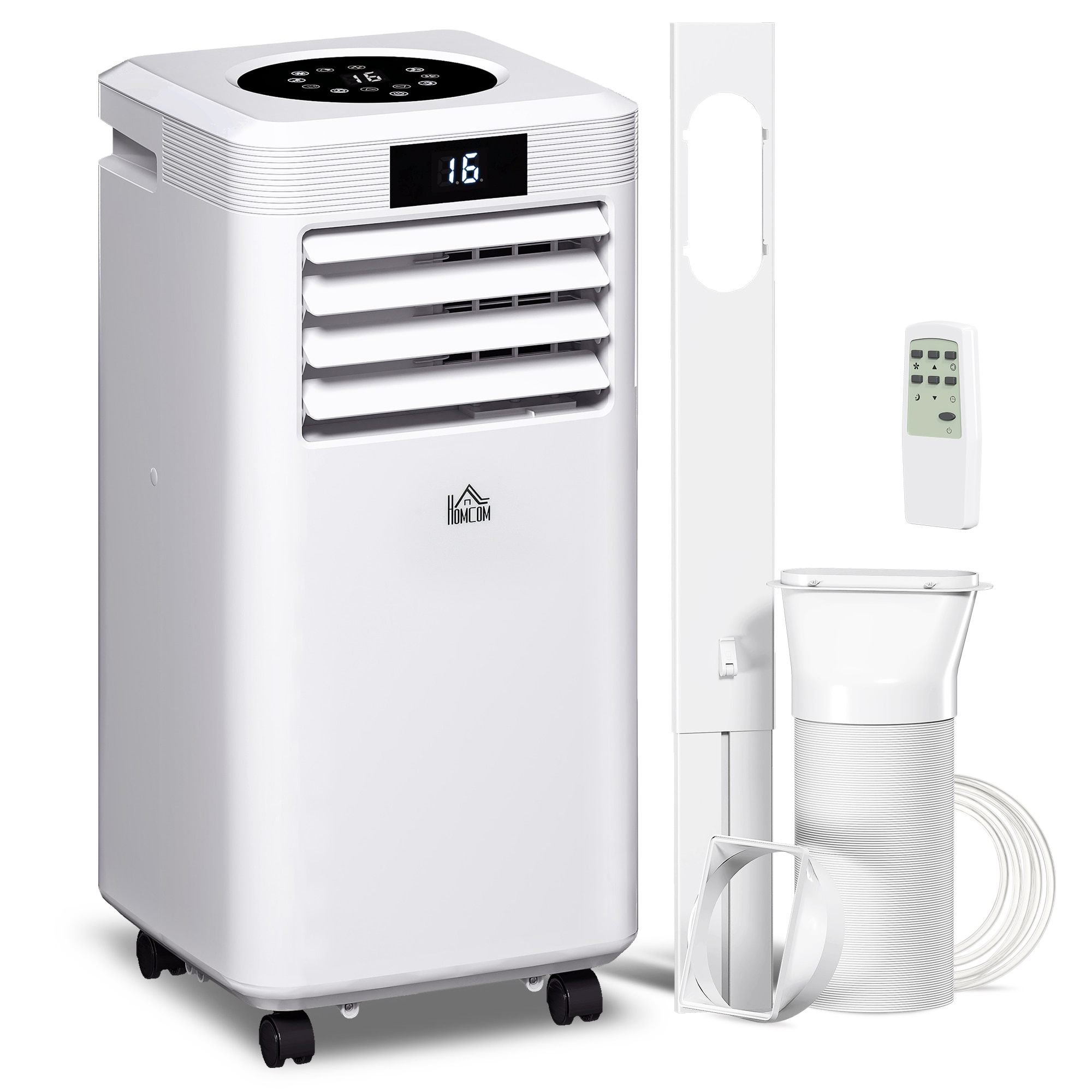 HOMCOM Air Conditioning Unit 10000 BTU, 4-in-1 Portable Air Conditioner, Dehumidifier, Cooling, Fan, Sleep Mode with Remote Control, Digital Display, 2 Speeds, 24H Timer, Window Venting Kit, 22