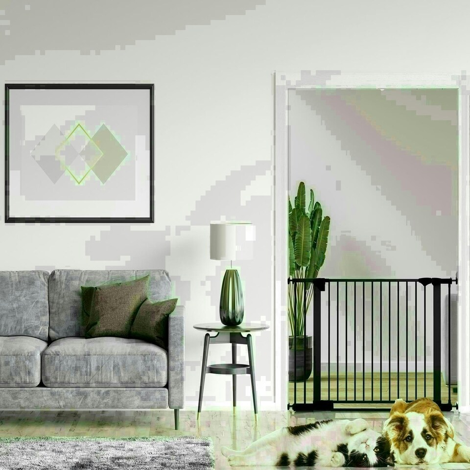 image 1 of Bettacare SafeStep Dog Gate, Black, 82cm - 89cm, Extra Low Walkthough, 67cm Extra Wide Doorway, One Piece Extra Wide Pet Gate