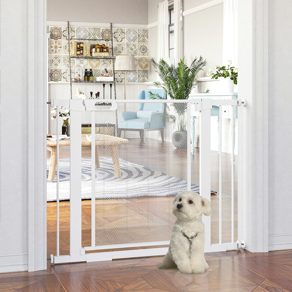 image 1 of Pressure Fit Safety Gate for Doors, Dog Gate w/ Auto Close, 75-103 cm - White