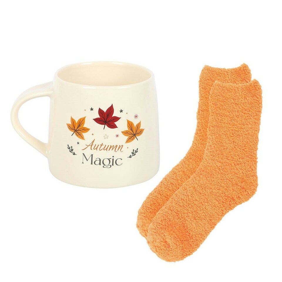 image 1 of Something Different Autumn Magic Mug and Sock Set - Off White/Orange - One Size