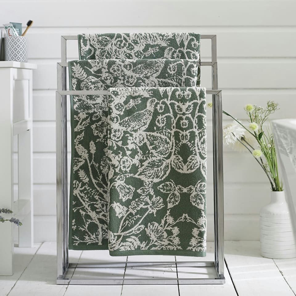 image 1 of Secret Garden Yarn Dyed Jacquard 100% Cotton Towels 550gsm Green | Sage | Hand towel