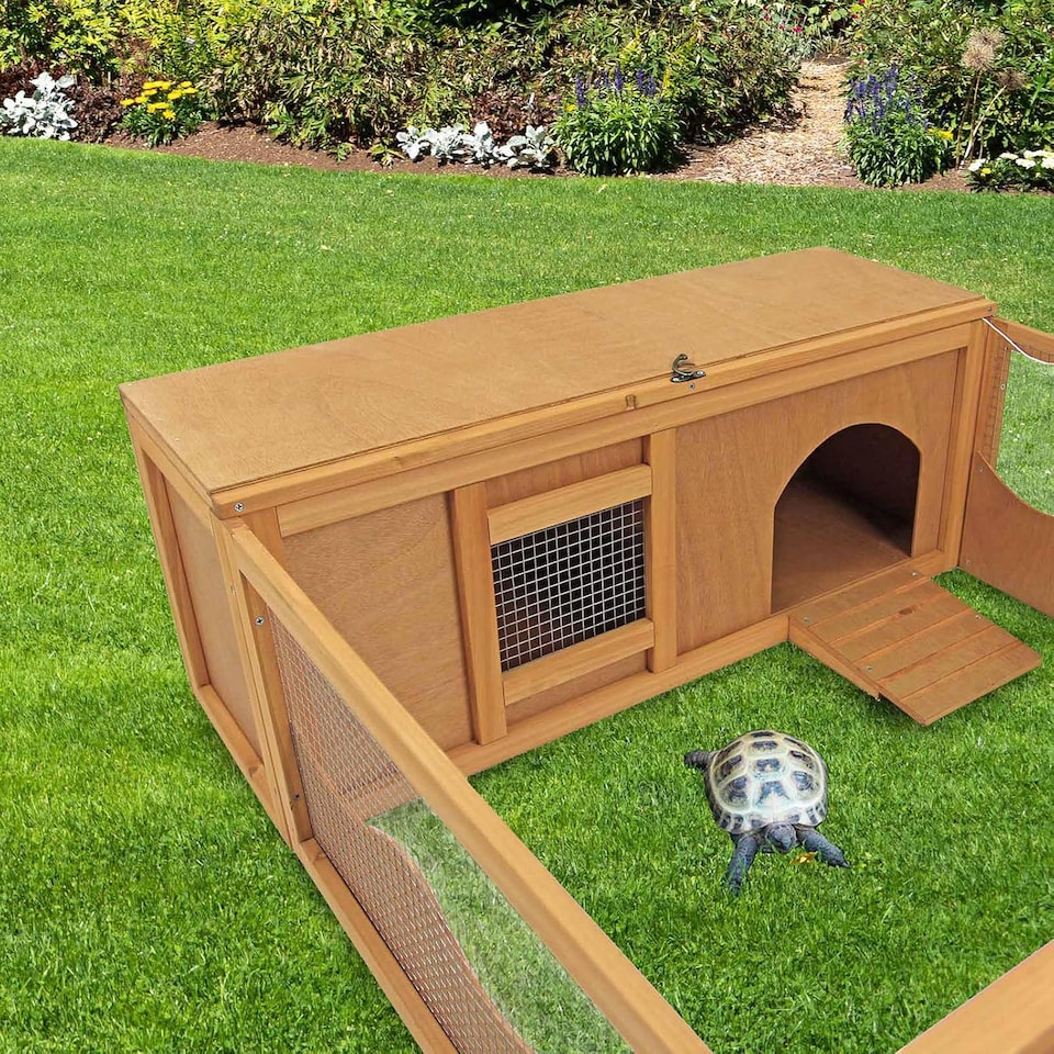 image 1 of Actiaspet Large Wooden Tortoise House & Run Small Animal Enclosure