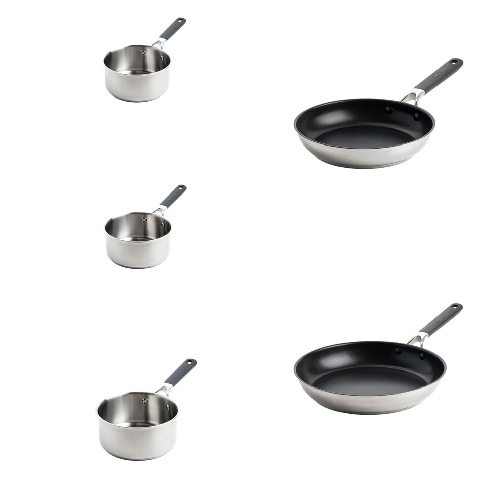 image 1 of KitchenAid Stainless Steel Set, 24 & 28cm Frypans + 14, 16 & 20cm Saucepans