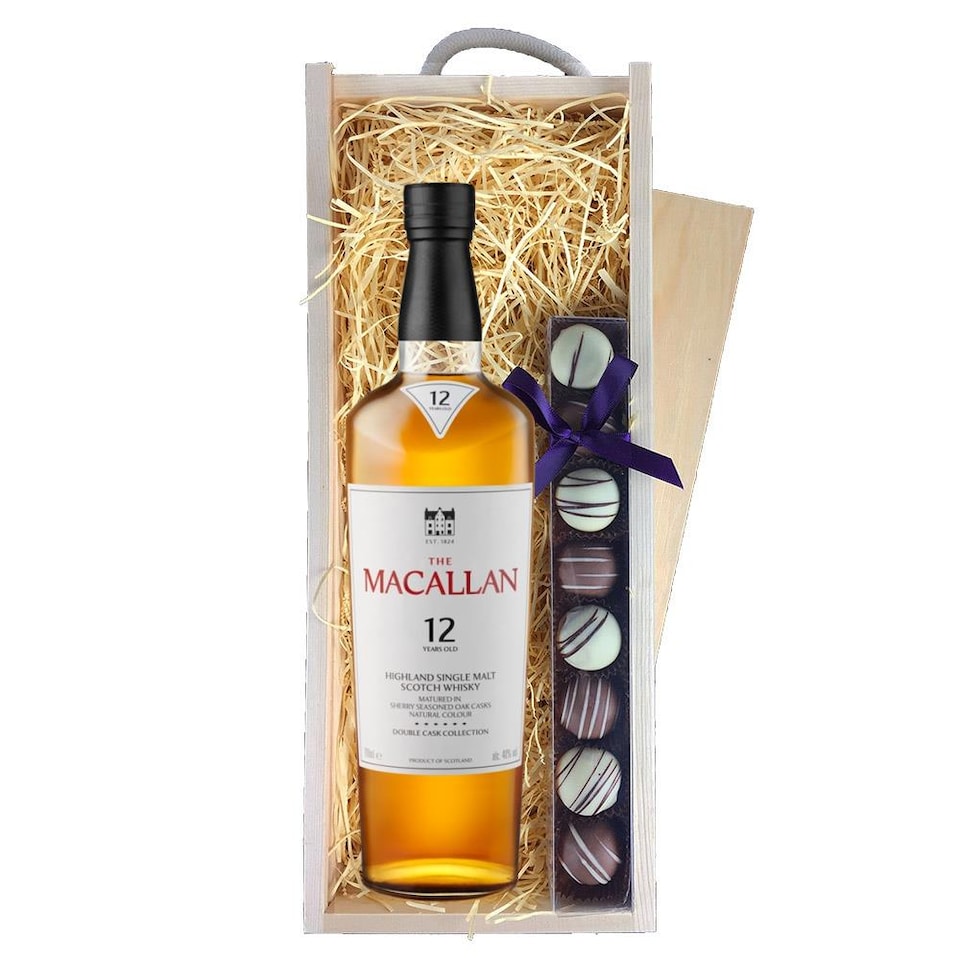 image 1 of Macallan 12 Year Old Double Cask Single Malt Whisky & Truffles, Wooden Box 70cl 40% abv