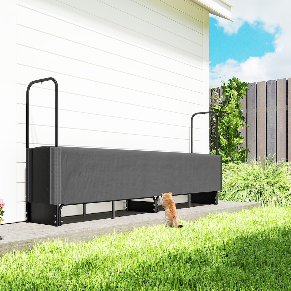 image 1 of Outsunny 8.5ft Firewood Rack, Heavy Duty Log Storage Holder with Waterproof 600D Oxford Log Cover for Fireplace Fire Pits Outdoor Patio Wood Storage, 300 kg Large Capacity, Black