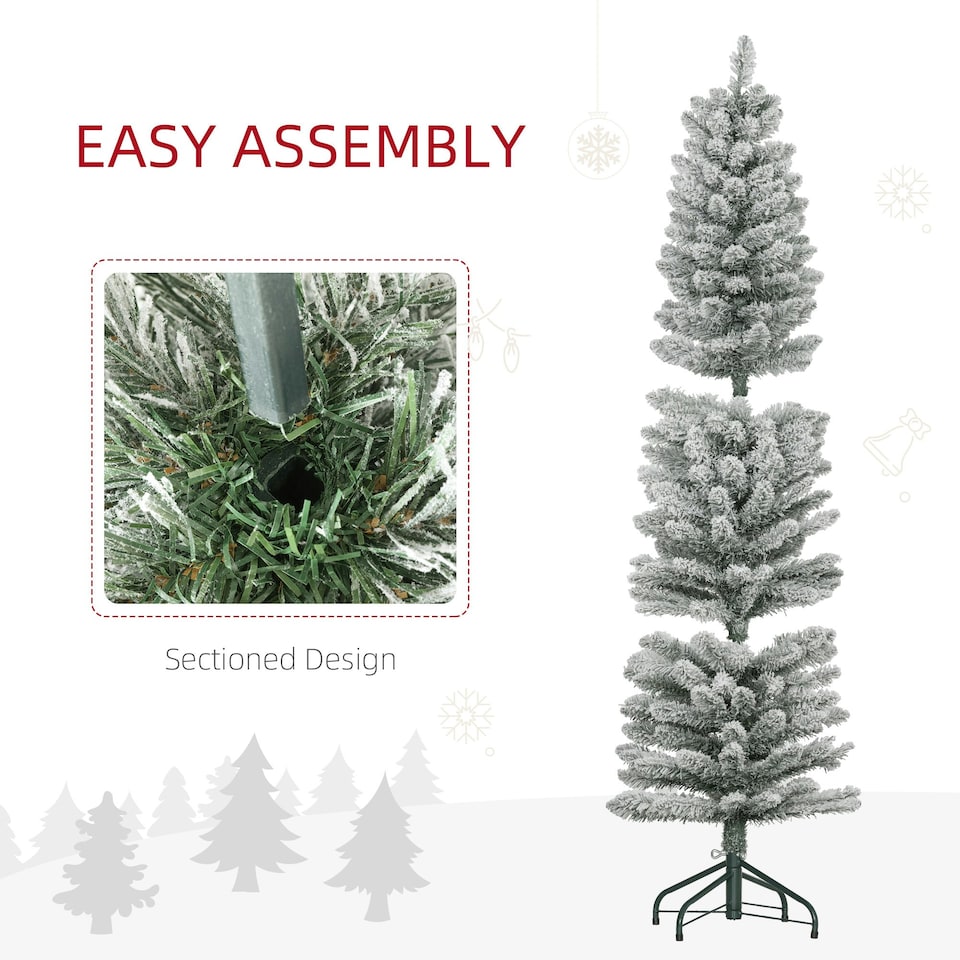 image 1 of HOMCOM 5 Foot Artificial Pencil Christmas Tree with Snow Flocked Tips, White