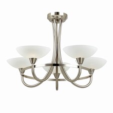 Cagney 5 Light Semi Flush Multi Arm Ceiling Light Satin Chrome, White Painted Glass with Faint Line Pattern, G9