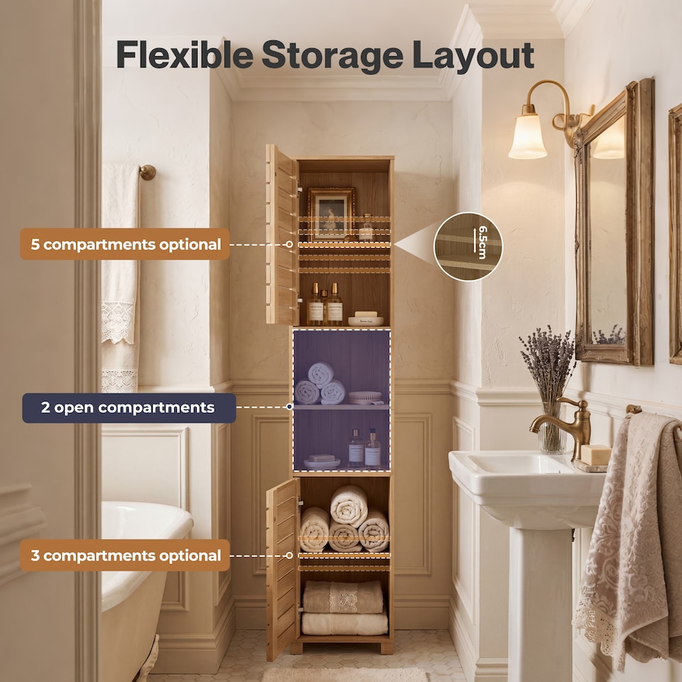 image 1 of Levede Bathroom Storage Cabinet Hallway Tall Cupboard Adjustable Shelf Oak