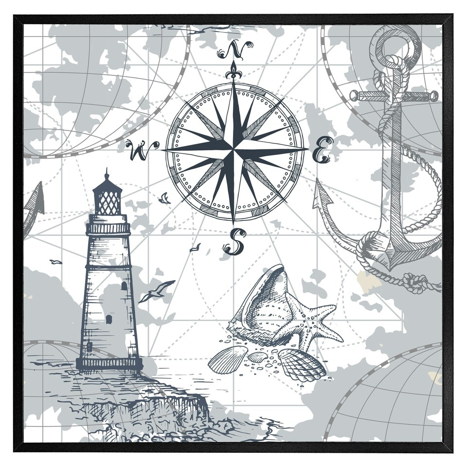 image 1 of Compass & map (Picture Frame) Grey | L