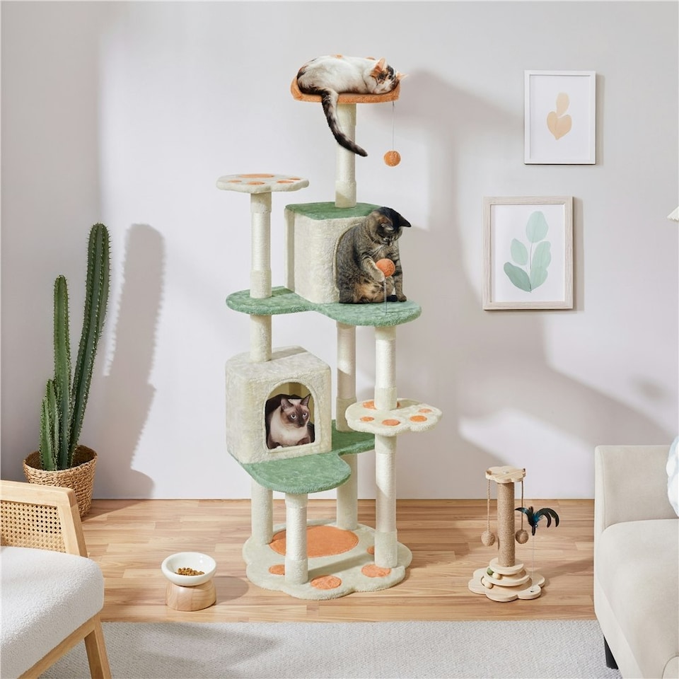 image 1 of Yaheetech 164 cm Cat Paw-Shaped Play Tower Beige