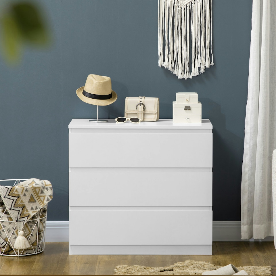 image 1 of HOMCOM Chest of Drawers, 3 Drawer Storage Cabinet Unit for Bedroom, White