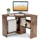 image 1 of COSTWAY Corner Desk Computer Table Workstation w/ Shelves Brown Brown