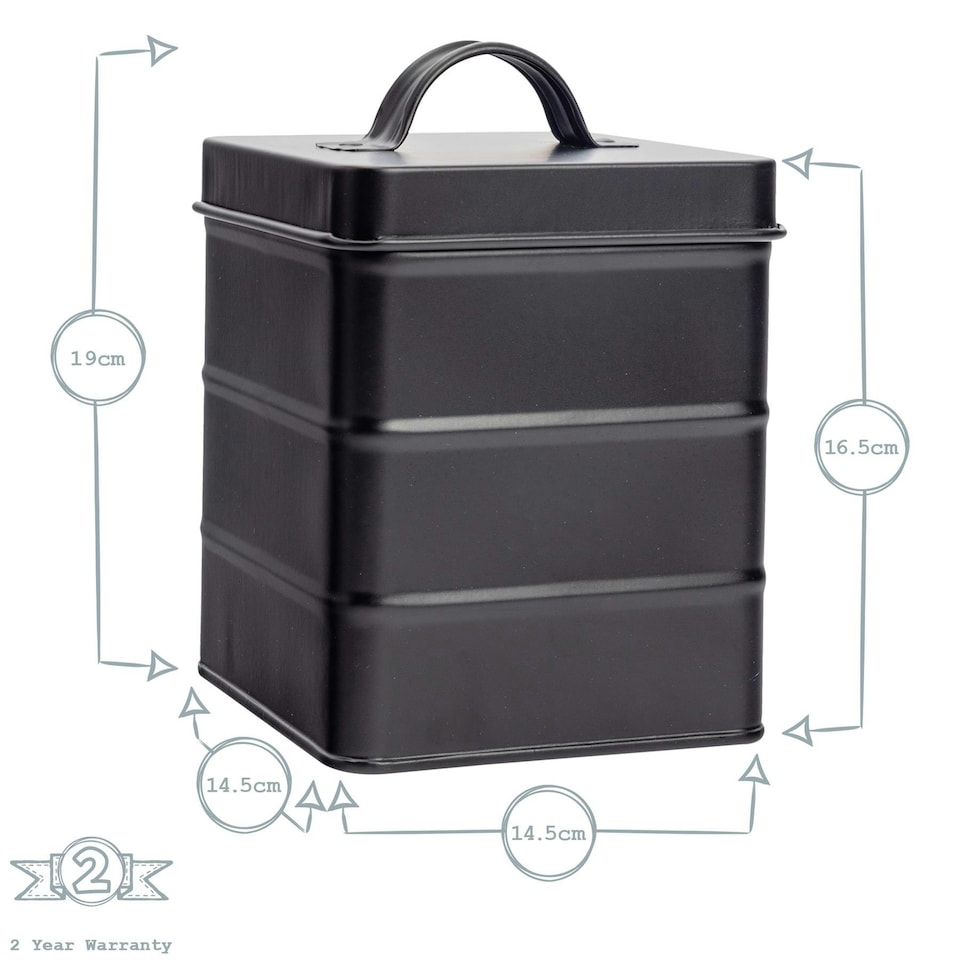 image 1 of Harbour Housewares Black Vintage Metal Kitchen Biscuit Tin Kitchen Caddy Kitchen Storage Containers Canister