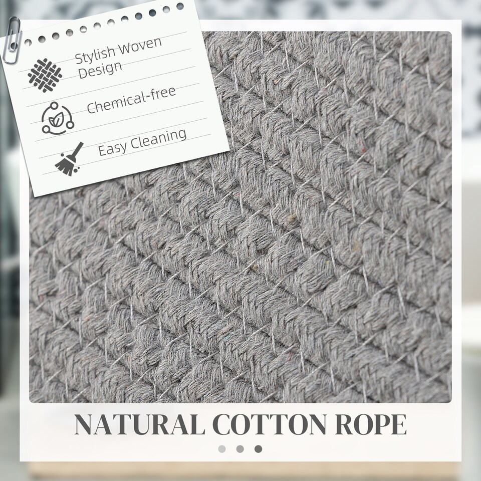 image 1 of HOMCOM 88L Laundry Hamper, Cotton Rope Laundry Basket with Handles, Collapsible Washing Bin, 56 x 35.5cm, Grey