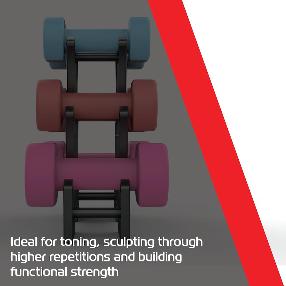 image 1 of 12kg Neoprene Dumbbell Set with Rack
