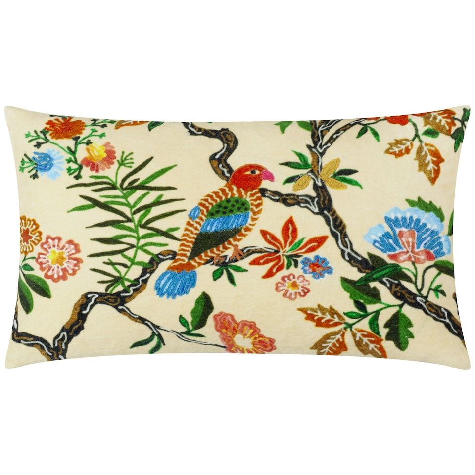 image 1 of Wylder Sittacula Embroidered Multicolour Cushion Cover 30 x 50 cm Multi
