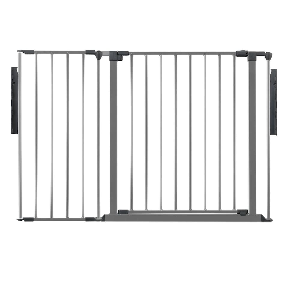 image 1 of Safetots Premium Multi Panel Room Divider, up to 115cm Wide, Grey, 70cm Tall, Flexible Barrier with Door for Baby and Toddler | Grey