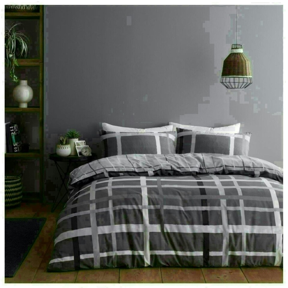 image 1 of Happy Daze Printed Duvet Cover Set Reversible Polycotton Beddings Grey | Single