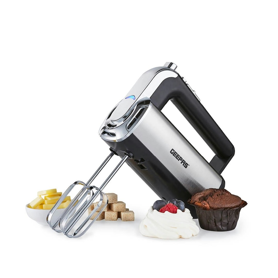 image 1 of GEEPAS Electric Hand Mixer, Electric Whisk with Storage Base 5-Speed & Turbo Eject Button, 400W