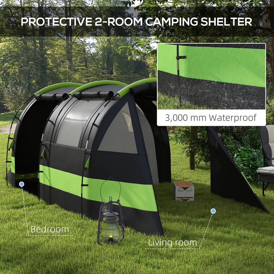 image 1 of Outsunny Blackout Camping Tent with Bedroom & Living Room for 4-5 Person, Black