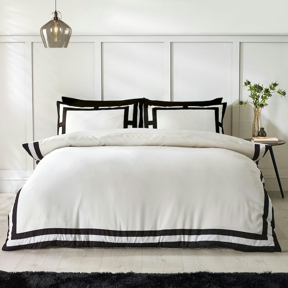 image 1 of Catherine Lansfield So Soft Mono Panel Duvet Cover Set | Cream | Cream/Black