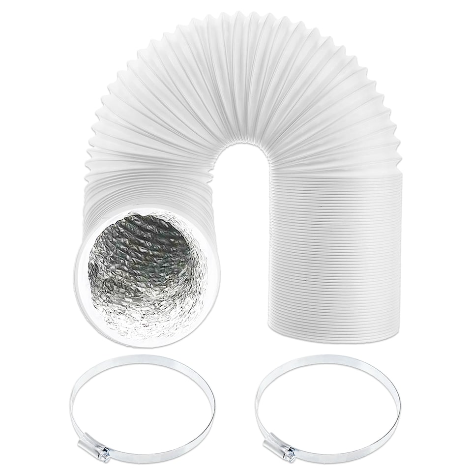 image 1 of SPARES2GO Universal Vent Hose for Air Conditioner Conditioning 3m 5" Extension + Pipe Clips | White