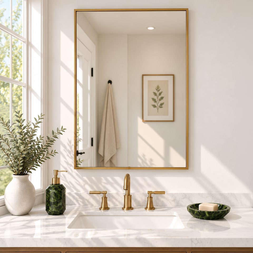 image 1 of Showerdrape Bayswarer Brushed Gold Framed Rectangular Mirror 60x45cm