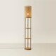 image 4 of ValueLights Elsa Oak Effect Natural Floor Lamp with Natural Shade & Bulb | Cream