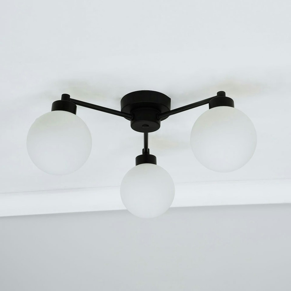 image 1 of ValueLights Jonah Matte Black 3 Arm Globe Ball Shade Flush Ceiling Light