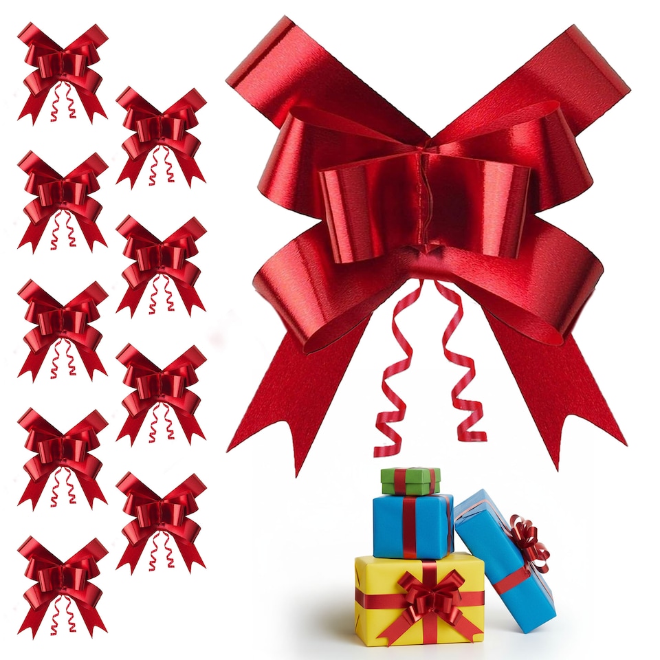 image 1 of 60pcs Red 30mm/3cm Large Ribbon Pull Bows for Gift Wrapping, Hampers, Florist Bouquets, Wedding Cars and Party Décor Pullbow | Red | Red