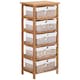 image 1 of HOMCOM 5 Drawer Wicker Basket Storage Shelf Unit Wooden Frame Home Natural
