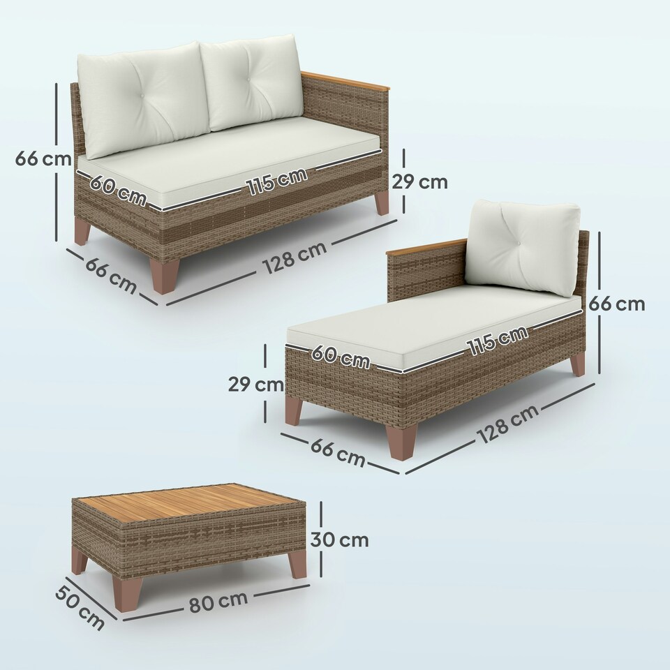 image 1 of Outsunny L Shaped Garden Conversation Chaise Lounge Furniture, Cream