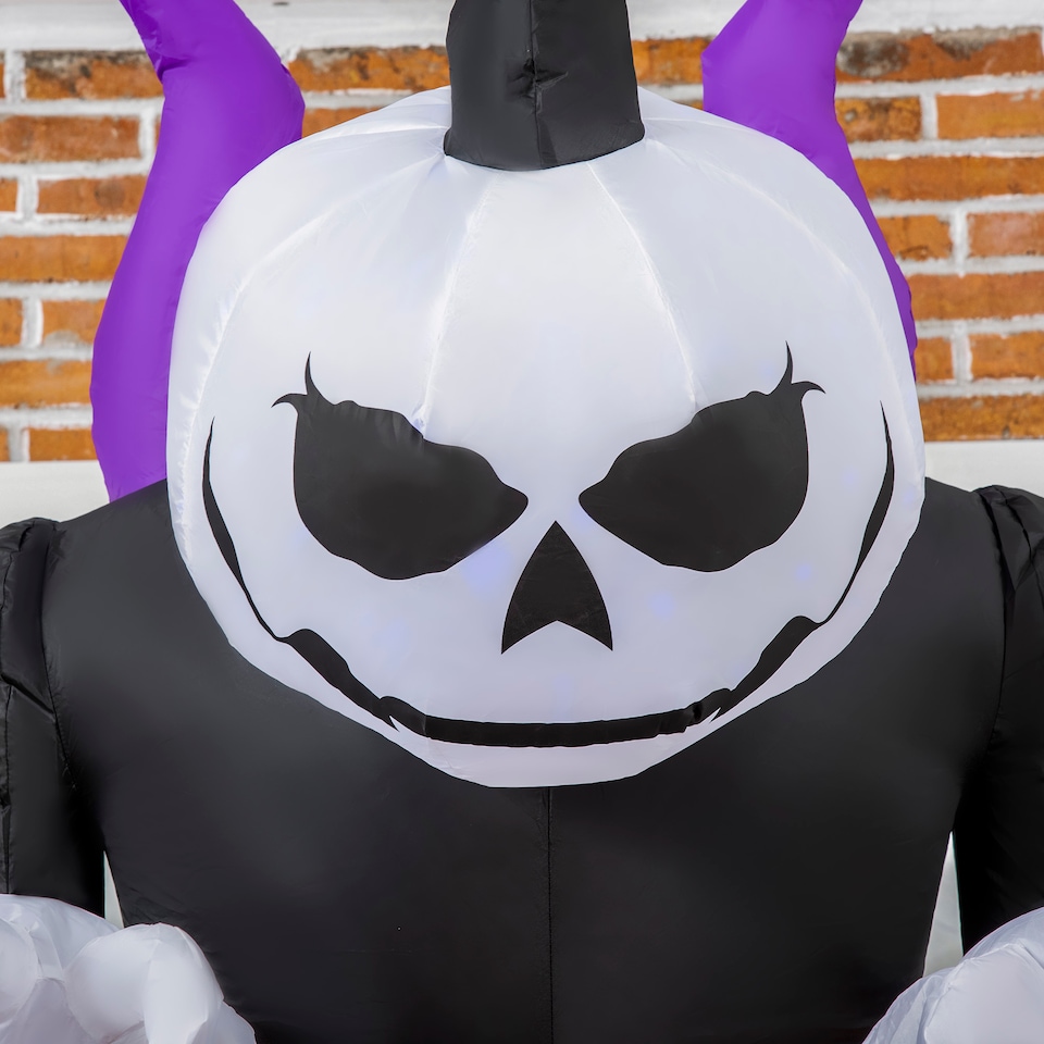 image 1 of Outsunny 7ft Inflatable Halloween Ghost with Horns, Blow-Up Outdoor LED Display with Flame Effect for Garden, Lawn, Party, Holiday