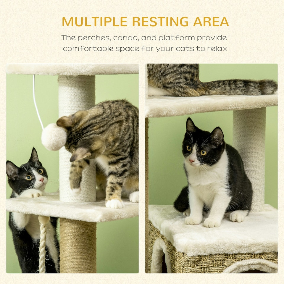 image 1 of PawHut Climbing Kitten Tower with Scratching Post Cat House, Beige