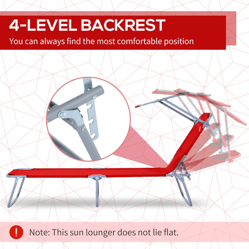image 1 of Outsunny Folding Chair Sun Lounger w/ Sunshade Garden Recliner Hammock Red