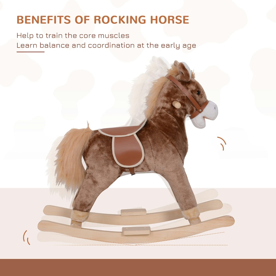 image 1 of HOMCOM Kids Rocking Horse Wooden Plush Age 3+ Children Ride On Toy Rocker Baby