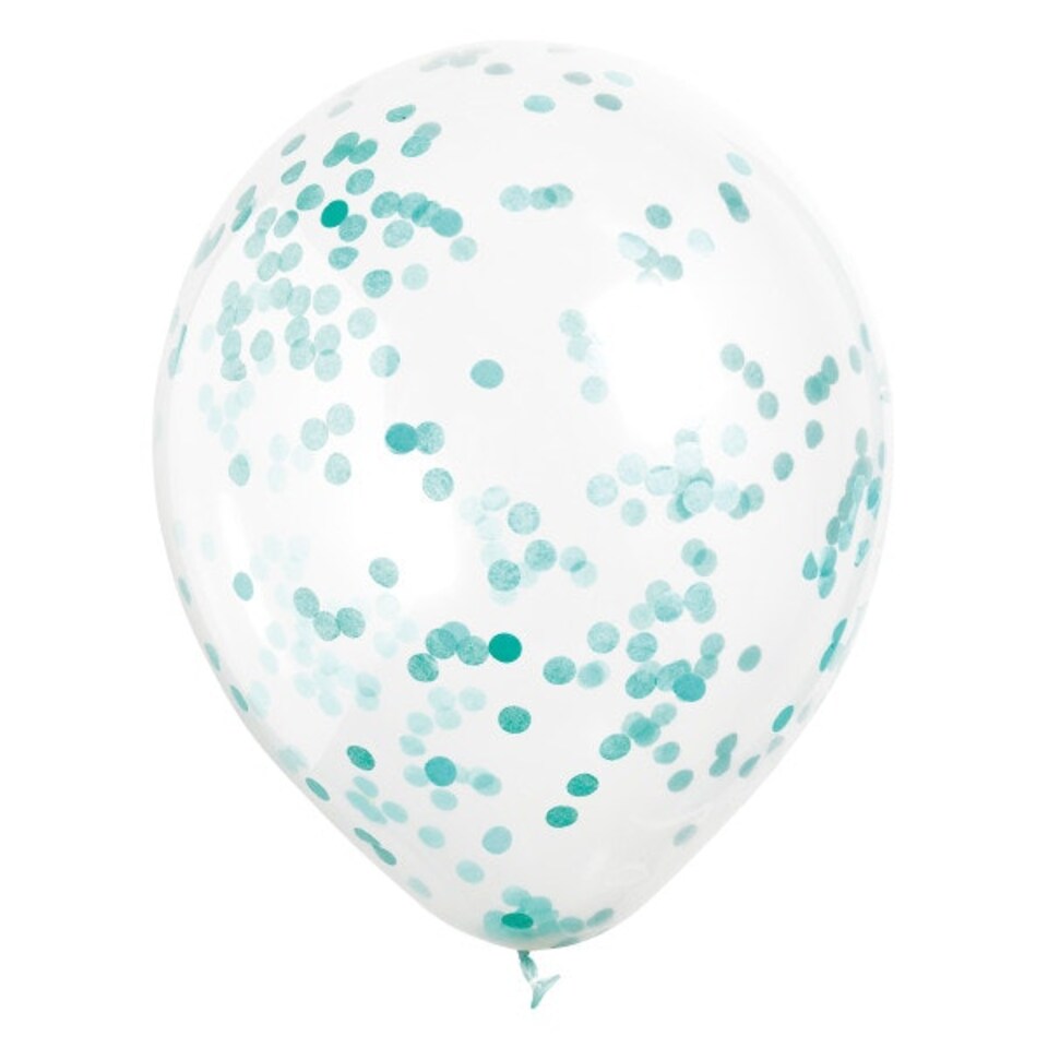image 1 of Pack of 6 Clear Latex Balloons with Caribbean Teal Confetti 12"