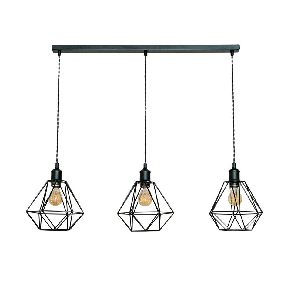image 1 of ValueLights Diablo Geometric 3 Drop Diner Bar Matte Black Ceiling Pendant Light with Bulbs Black