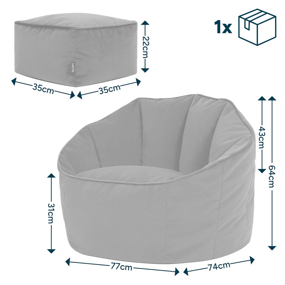 image 1 of icon Sirena  Velvet Accent Chair and Footstool Bean Bag, Pink