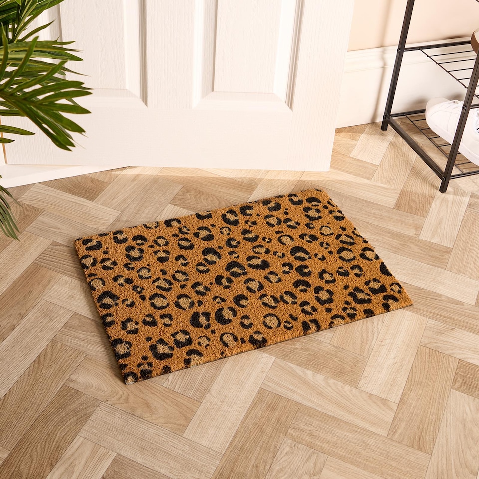 image 1 of OHS Leopard Print Coir Doormat Non Slip Door Rug | Brown | 40 x 60cm