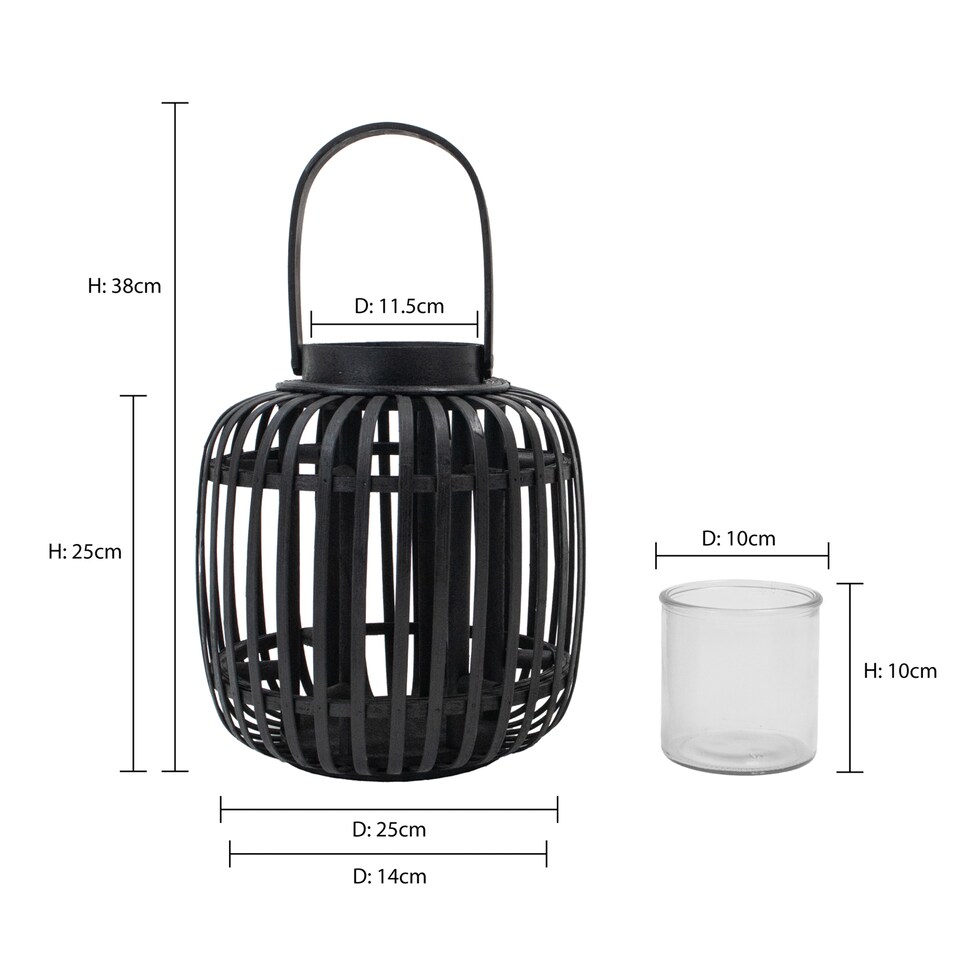 image 1 of JVL Luna Natural Bamboo Lantern With Handle, Black