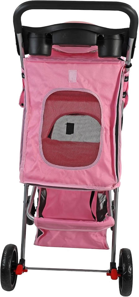 image 1 of Pet Stroller Dog Cat Puppy Pram Pushchair Travel Cart Jogging Buggy Carrier (Pink with Cover)