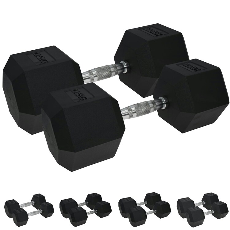 2X Urban Fitness Pro Hex Dumbbell - Rubber Coated (Pair) - Black 12.5Kg - Fitness