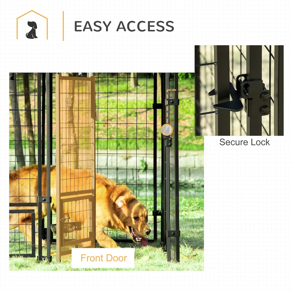 image 1 of PawHut Dog Kennel with Rotating Bowl Holders, Cover, Outdoor Dog Run