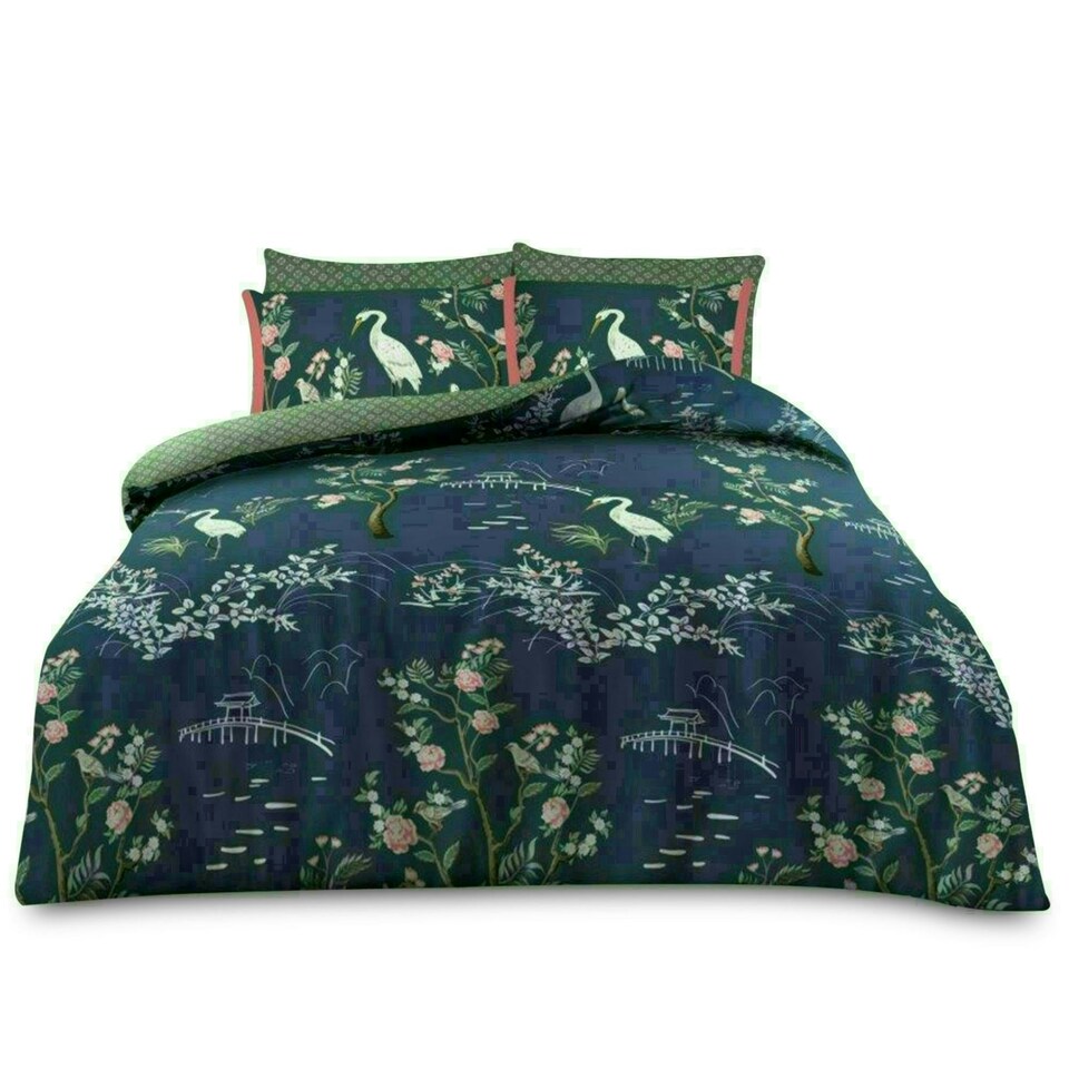 image 1 of Maki Floral Printed Duvet Cover Set Reversible Polycotton Beddings Multi | King